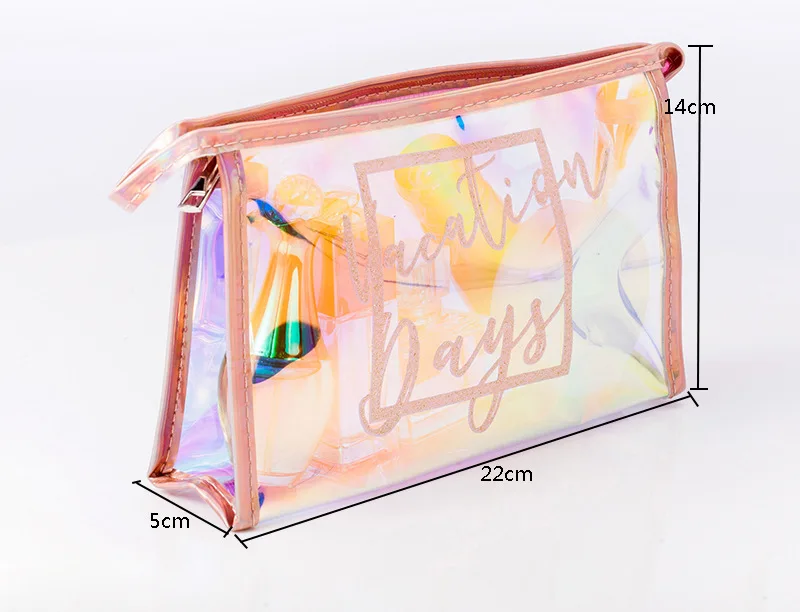 Holographic Clear Cosmetic Bag PVC Travel Laser Jelly Iridescent Makeup Bag Transparent Wash Bag