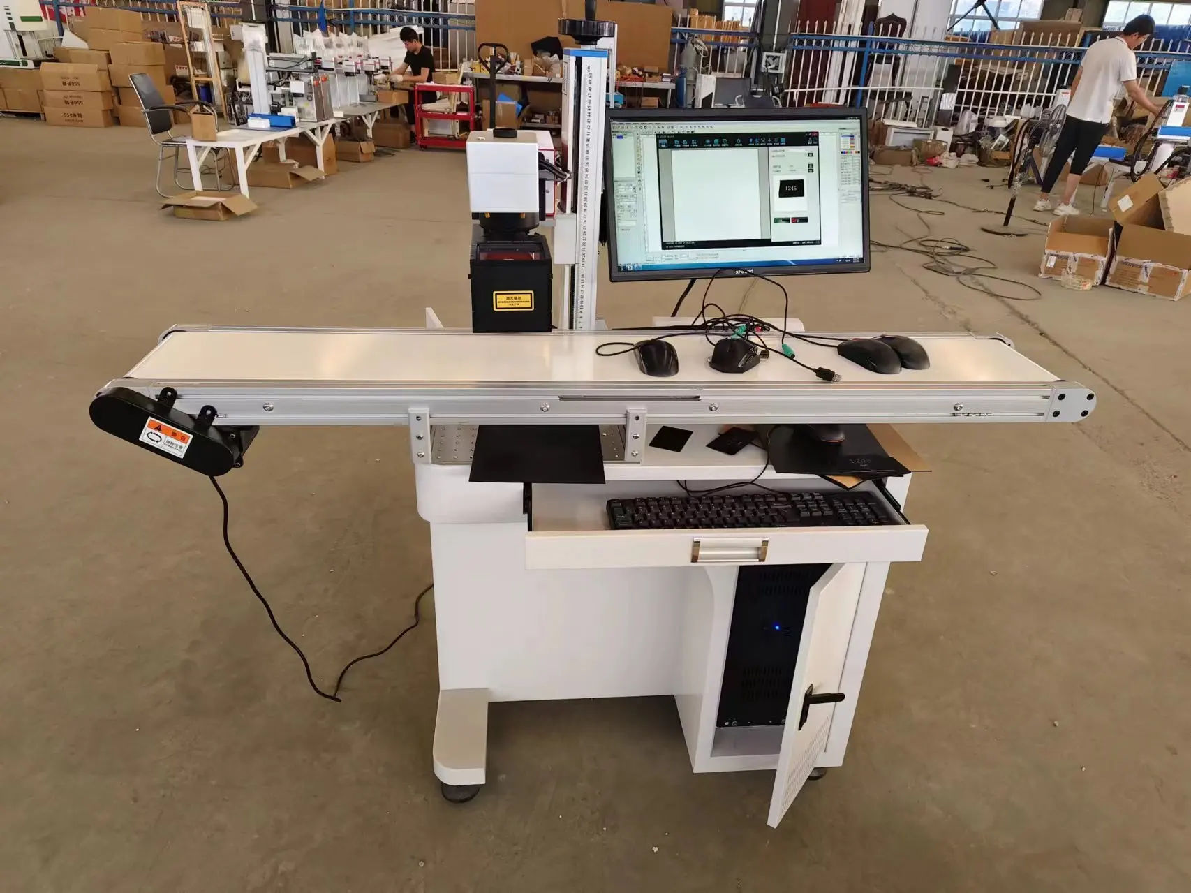 Lowest Price Fiber Laser 50w Raycus Metallic Business Card Engraver Laser Marking Machine with Conveyor Belt