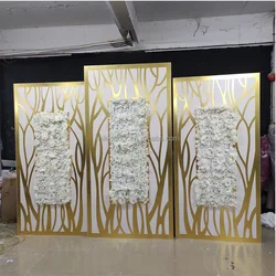 Wedding Supplies Luxury Golden Flower Backdrop For Wedding Event Decoration Acrylic Stage Backdrop