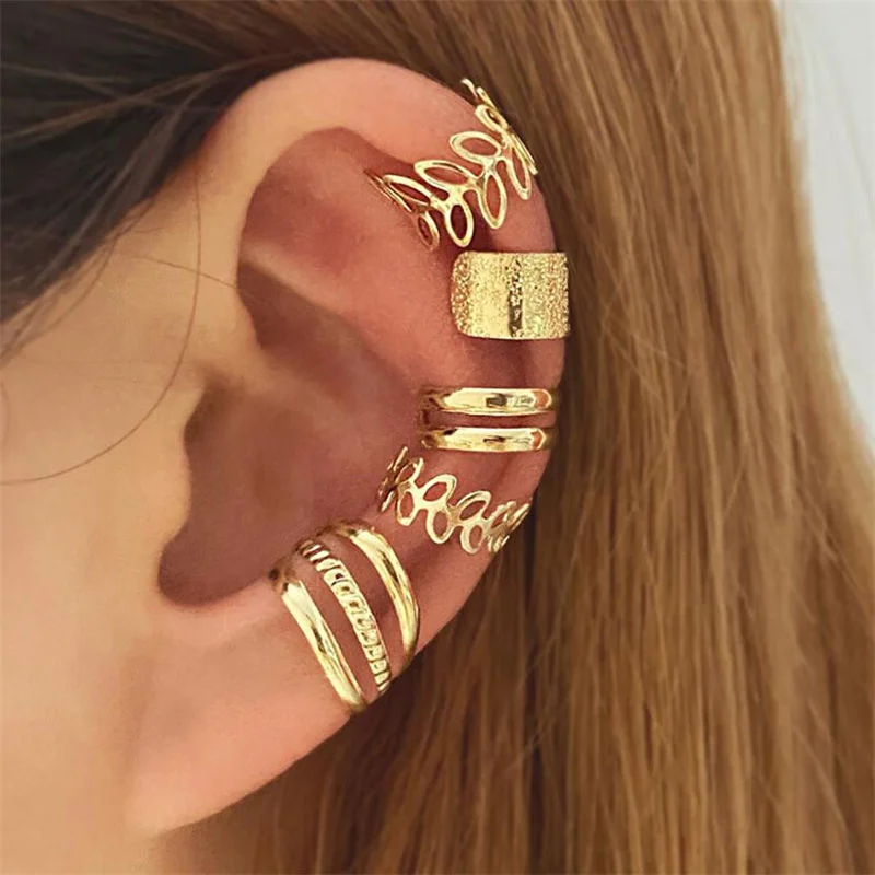 Gold Color Leaves Ear Cuff Black Non-Piercing Ear Clip Earrings for Women Men  Cartilage Earring Cuff Jewelry