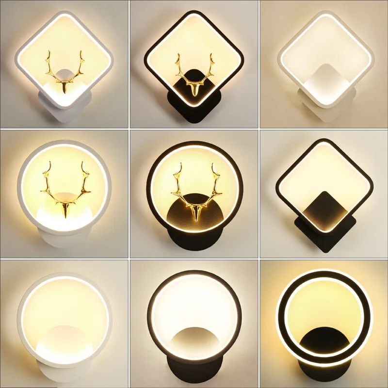 Nordic Wall Light Art Deco Fixtures Indoor Sconce Corridor Living Room Bedroom beside deer head round square LED Wall Lamps