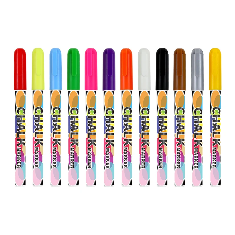 12 Colors 0.7mm Eco friendly OEM Dry Erase & Wet Erase Neon Liquid Chalk Marker For Black Board
