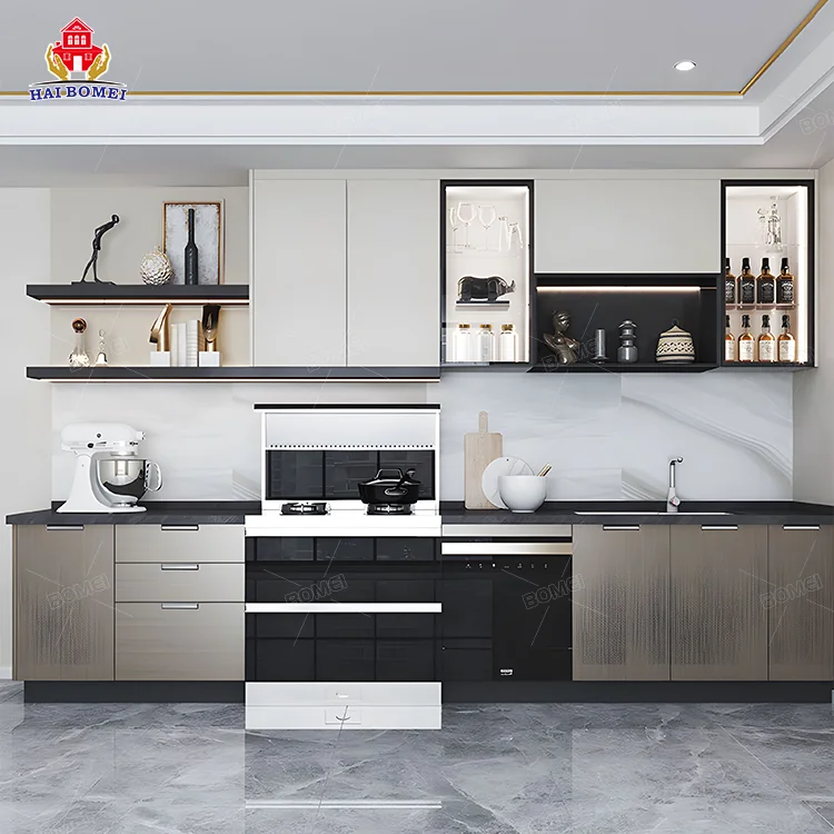 Aluminum Pvc Top Full Set Furniture portable Modern Quartz base flat pack european style italian simple Kitchen Cabinet sets