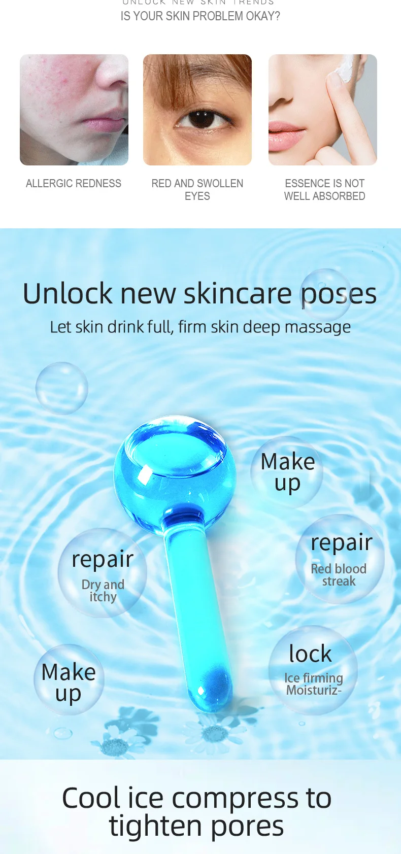 Best Wave Massage Ball Beauty Magic Glitter Summer Cooling Blue Pink Ice Globes for Face