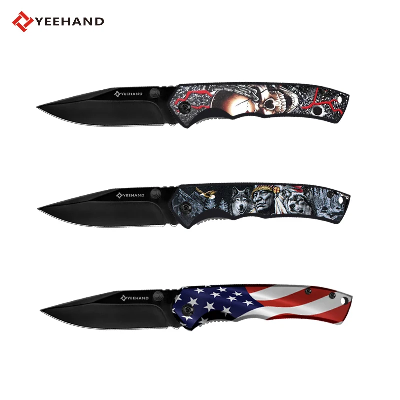 Factory wholesale pocket knife 3D printed handle outdoor survival tactical folding knife