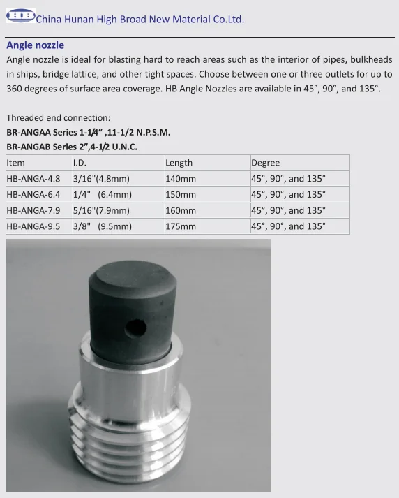 Boron Carbide Angle Nozzle with Outlet Angle 20 35 45 90 degree Coarse Thread 50mm