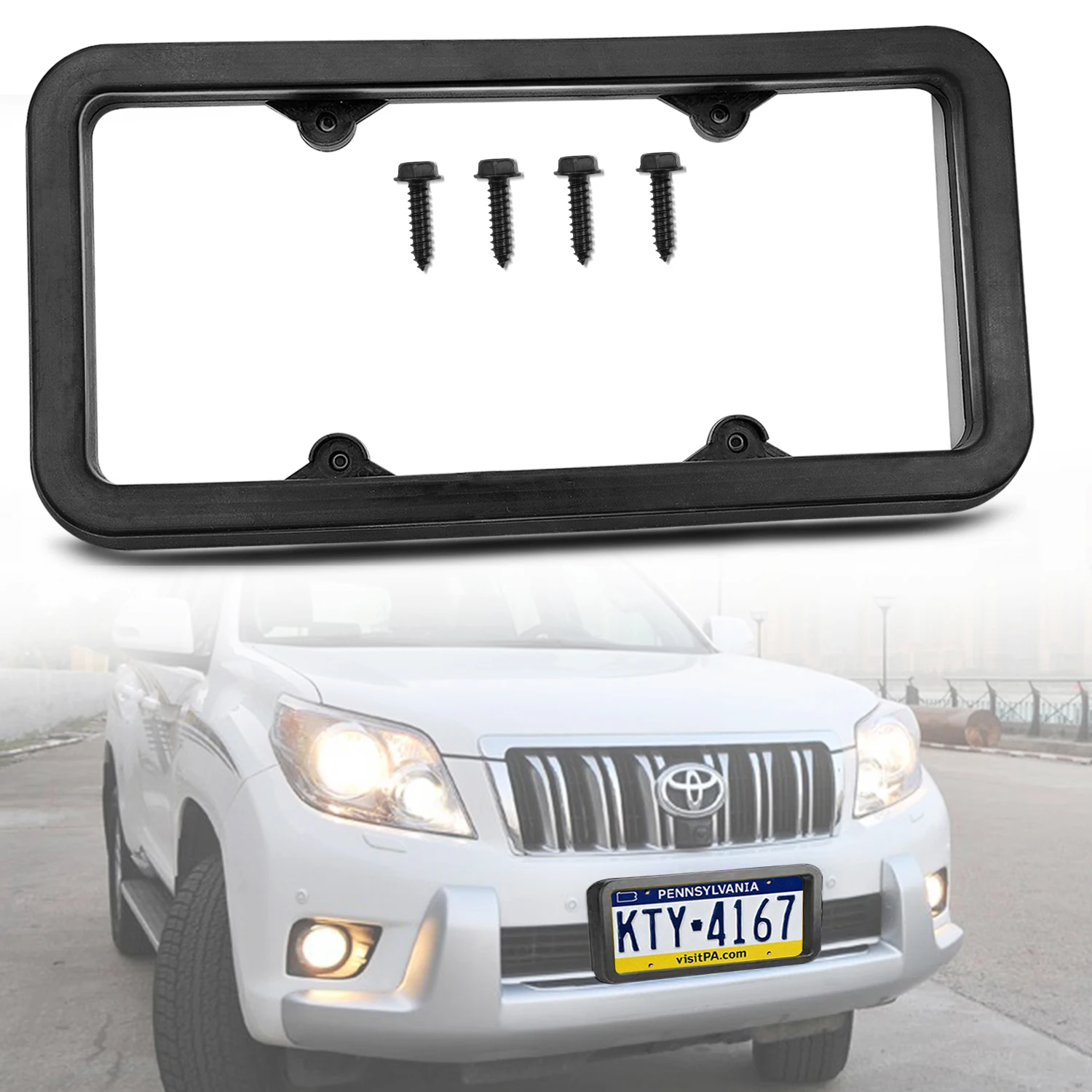 Rubber License Plate Frame Protects Bumper from Scratches and Dents Universal Fit for Cars