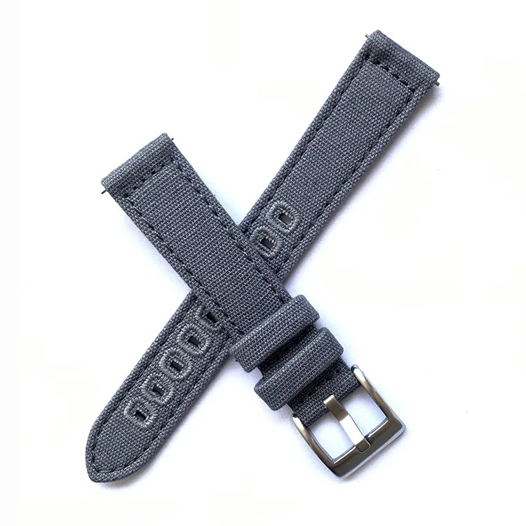 Strong Replacement 20mm 22mm Canvas Leather Watch Straps Fabric Smart Watch Band for Men