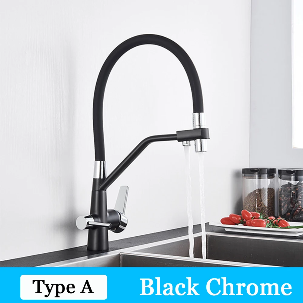 Отфильтрованные смесители для кухни выдвижной кран бронзового и черного цвета Поворот на 360 градусов тройной раковины
