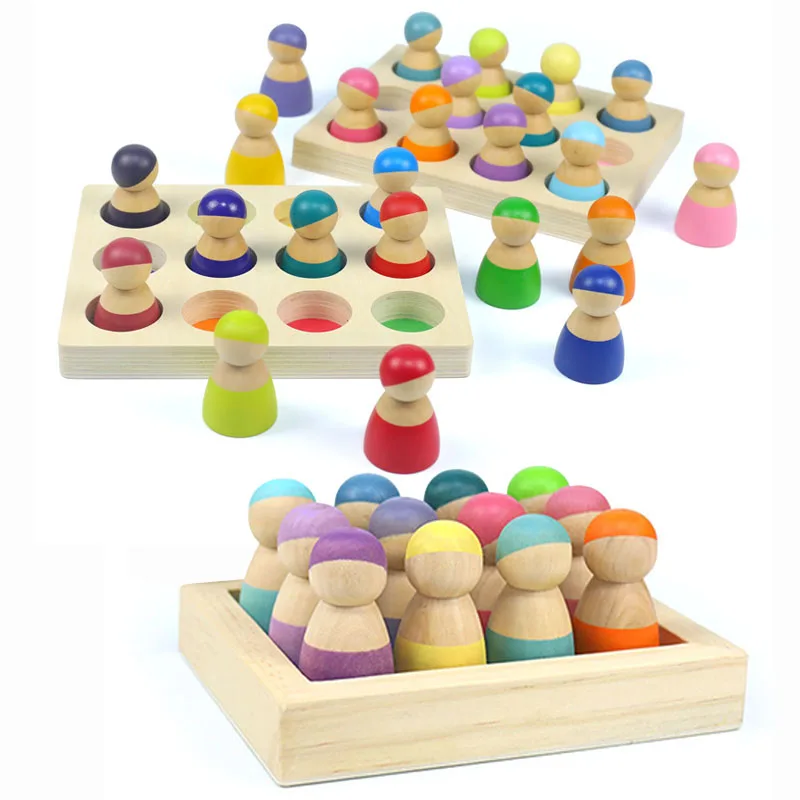 Wholesale Wooden Toys Pastel Rainbow Friends - 12 coloured pastel baby peg dolls