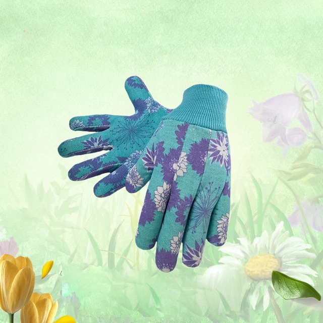 Fashion Knitted Printed Protection Work Gloves PVC Dot Bead Anti Slip Gardening Gloves