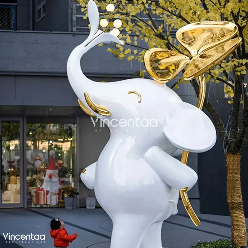 Vincentaa Large Outdoor Sculpture Modern Square Shopping Mall White Elephant Sculpture