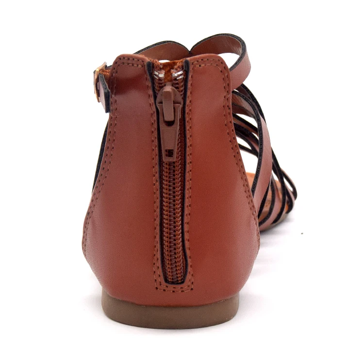 Summer shoes women 2023 wholesale beautiful black brown color open toe buckle strap ladies flat heels sandals