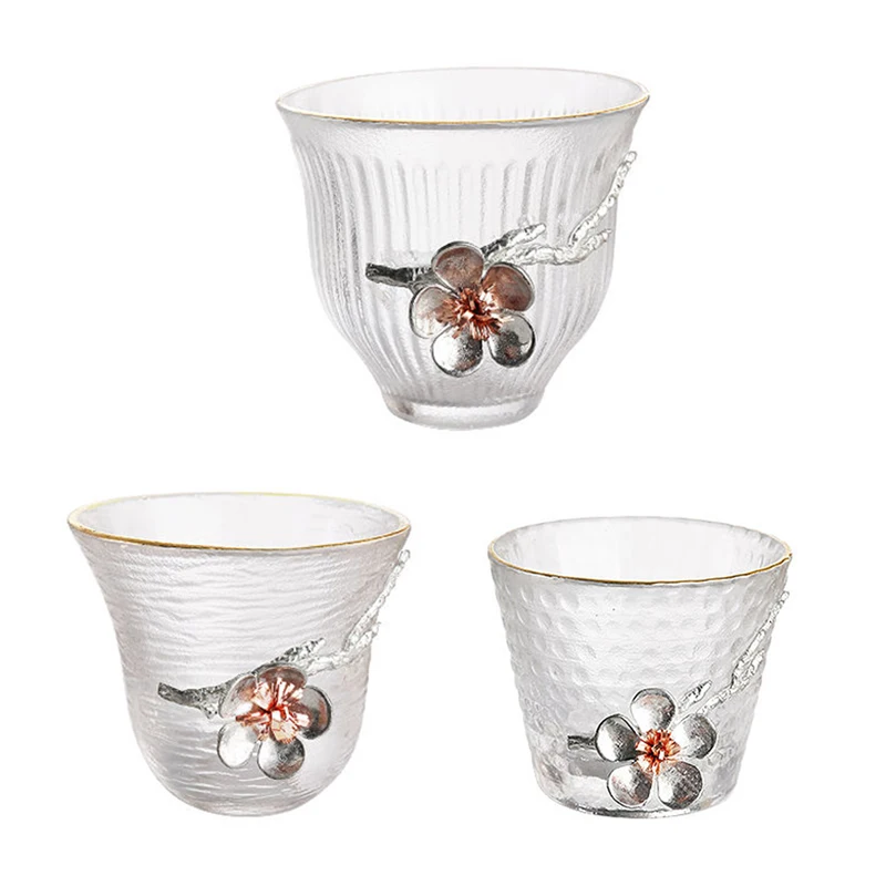 New fashion Tin-flower design Glass Tea cups set Hand-made Drinking Glassware dinner cups glassware