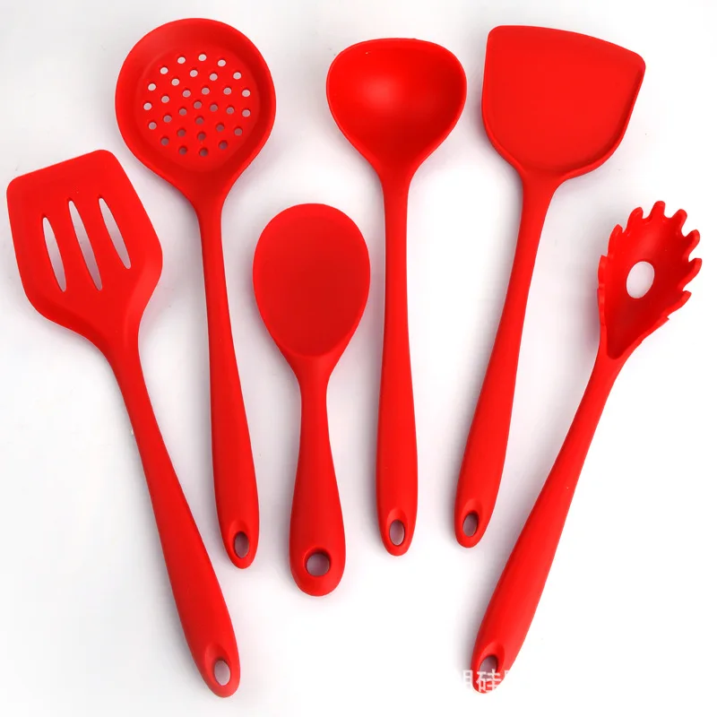 Custom Logo 6pcs Kitchen Gadgets Utensils Set Large Silicone Spatula Soup Ladle Pasta Server Cooking Utensils Set