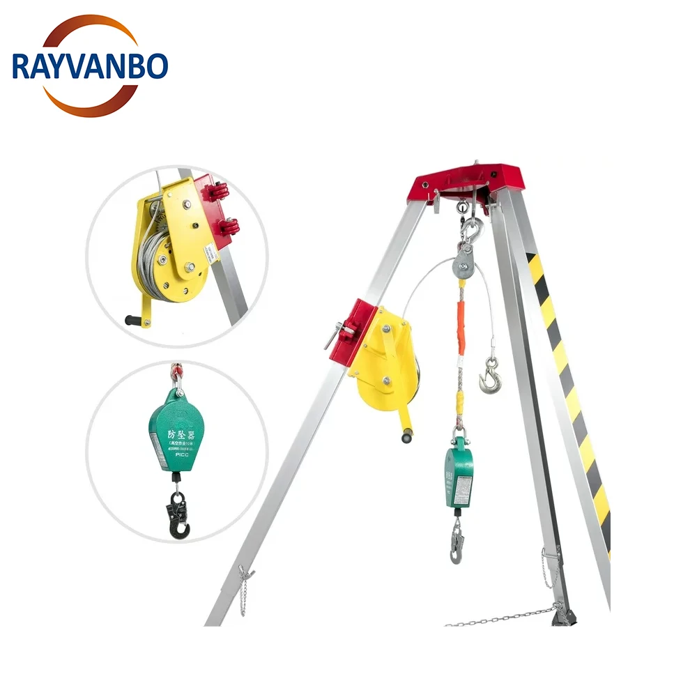 Aluminum tripod for fall protection and rescue at the bottom of the well