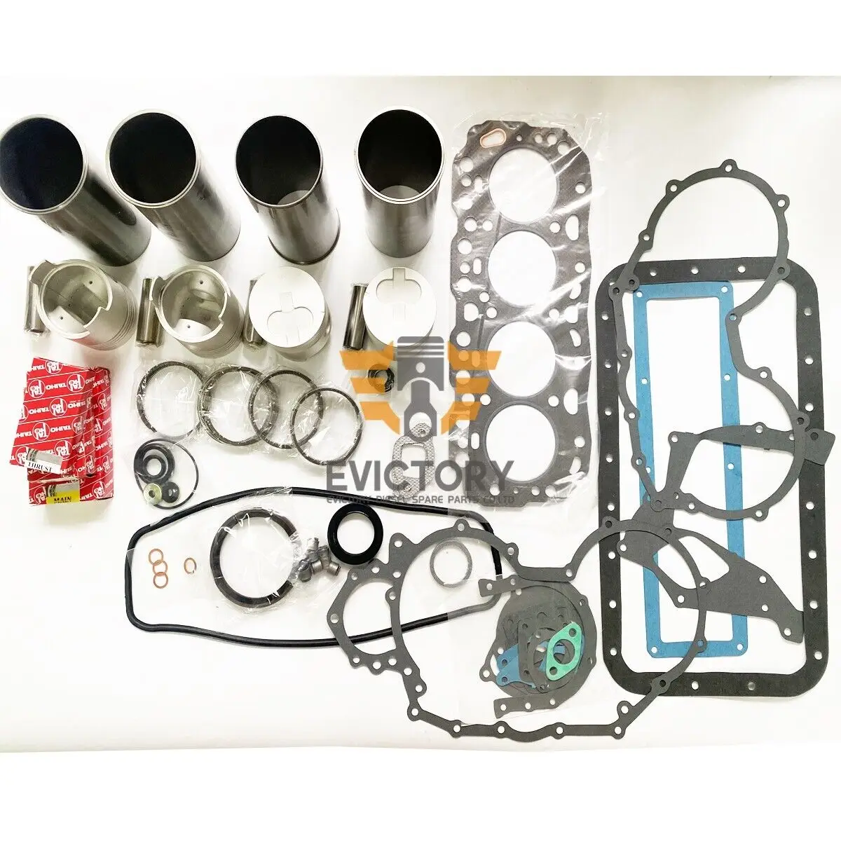 For Toyota forklift 2J Rebuild kit piston ring liner sleeve cylinder gasket set main conrod bearing + valve+guide 8pcs