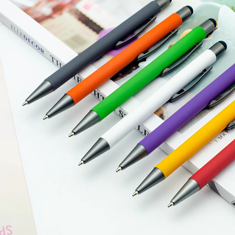 Metal Spray Glue Aluminum Rod Pen Business Office Advertising Ballpoint Pen Creative Stationery Gift Pen with custom logo