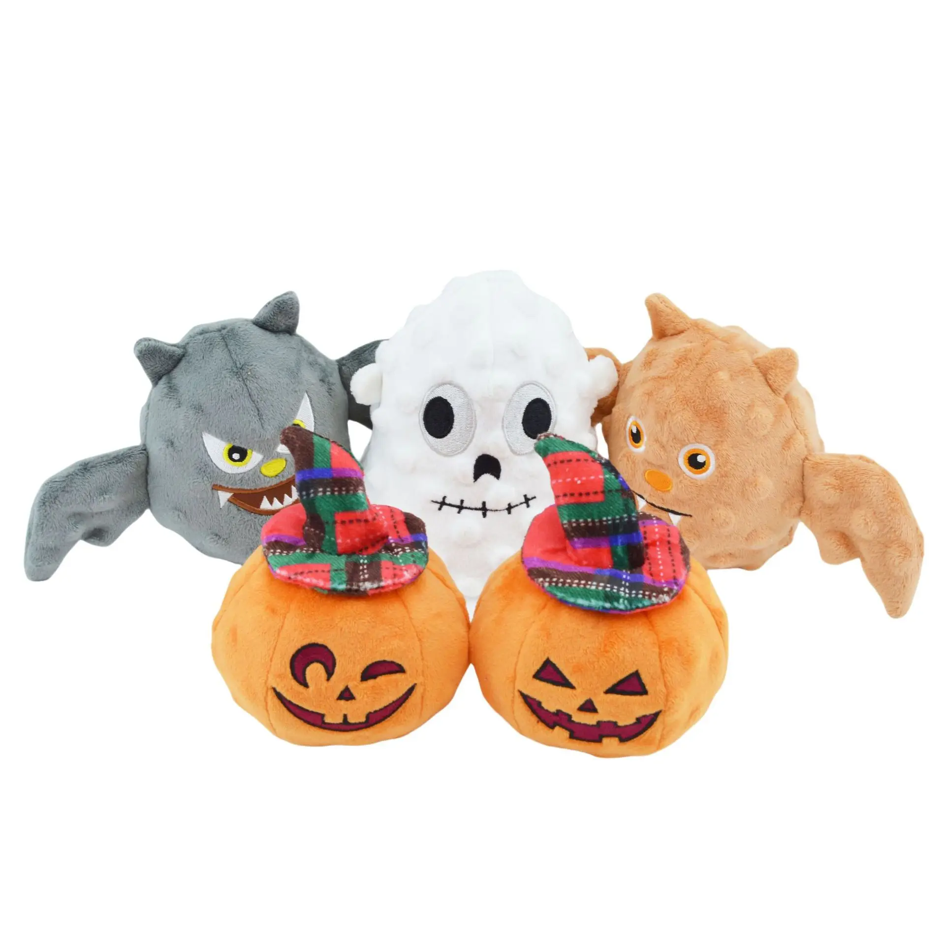 Custom Cute Stuffed Halloween Ghost Pumpkin Puppy Chew Dog Squeaky Mini Teddy Bear Pet Toy Plush Dog Pet Toys New Arrivals