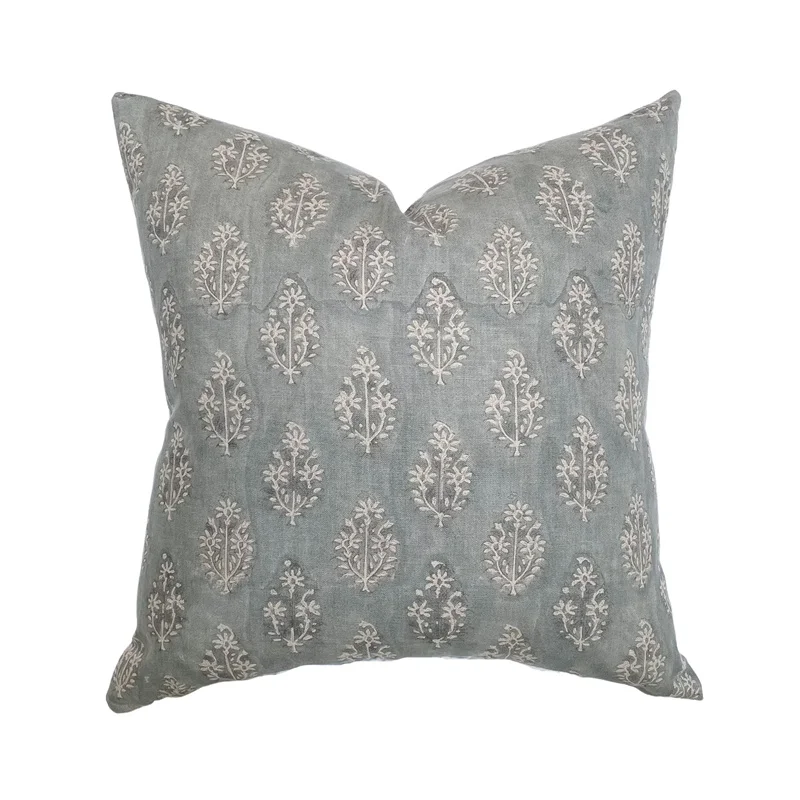 100% Nature Linen Floral Hand Block Print Pillow Cover, Spring Pillow Cushion Cover/