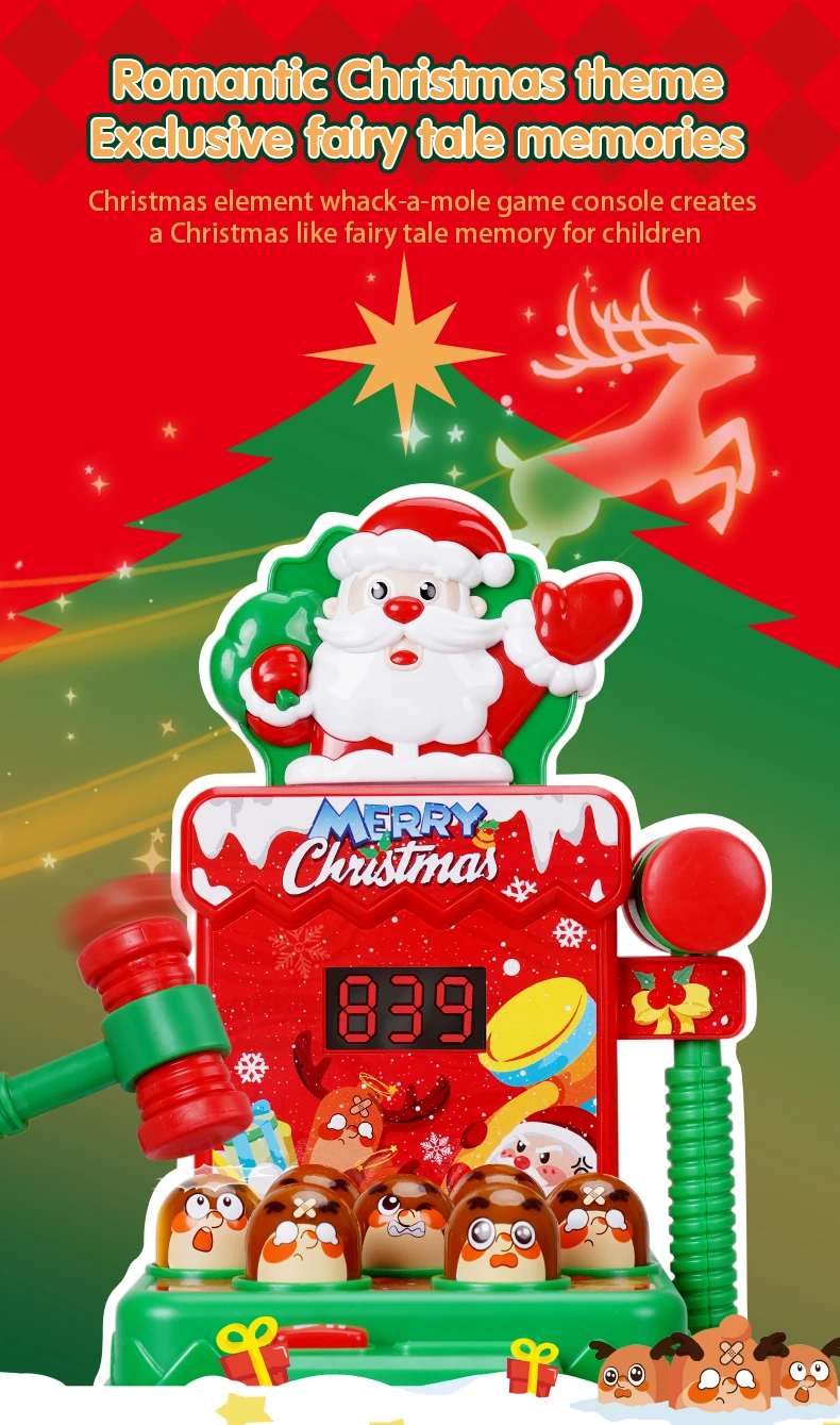 FiveStar Christmas Season Gift Whack A Mole Game With Music Educational Interactive Pounding Toy 2 Players Battle Toys for kids