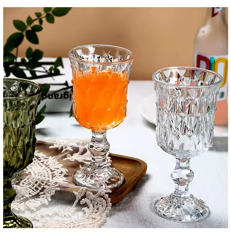 Retro Pearl Embossed Green Wine Goblet Vintage Wine Cup Vintage Goblet Wine Glass For Wedding Decoration