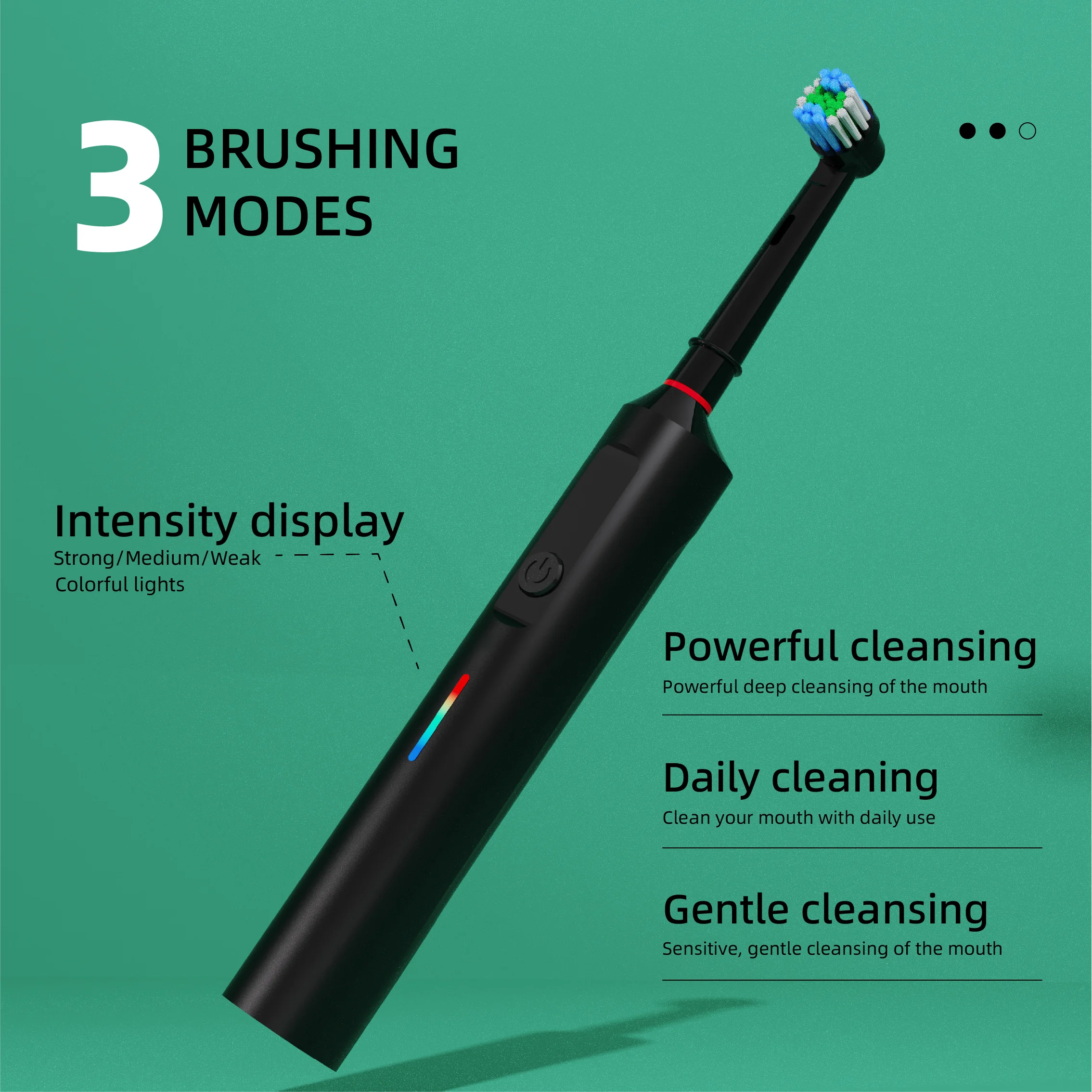 IPx7 Waterproof Round Head Electric Toothbrush Rechargeable Rotary Electric Toothbrush With 2 Brush Heads