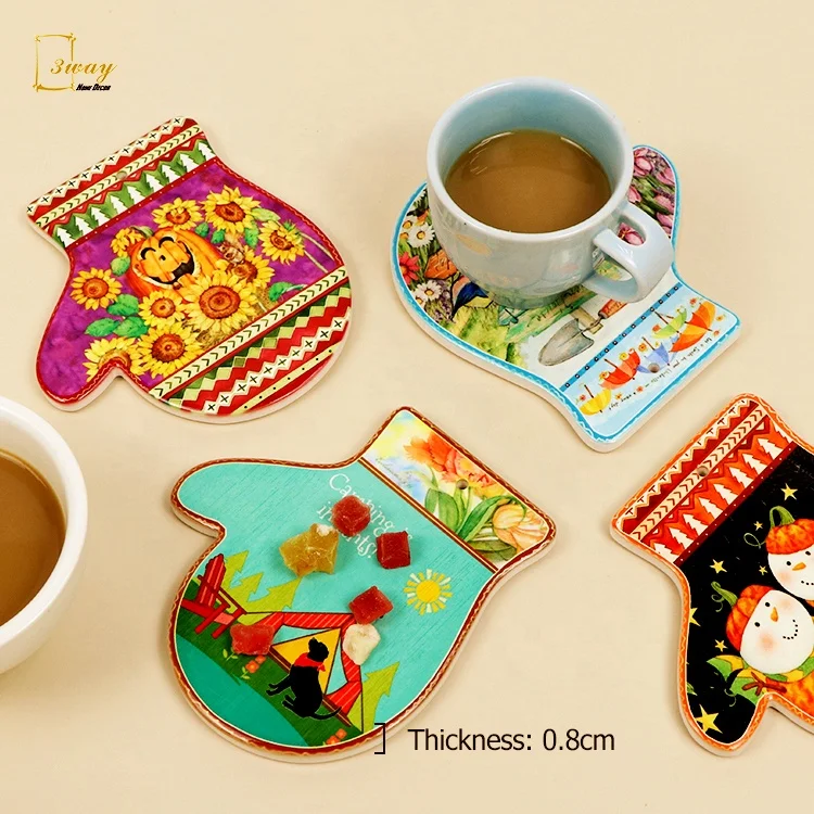 OEM custom amazon Christmas Halloween  cup mats pads placemat tile ceramic cup coasters for desk table drinks decoration