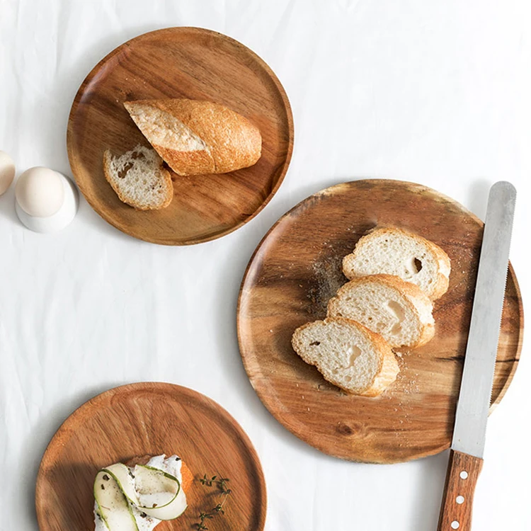 Dry Fruit Compartment Solid Round Wooden Dish Serving Tray