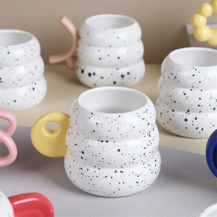 European donuts shape splash ink white custom logo cup coffee ceramic mug creative cups with unique handle