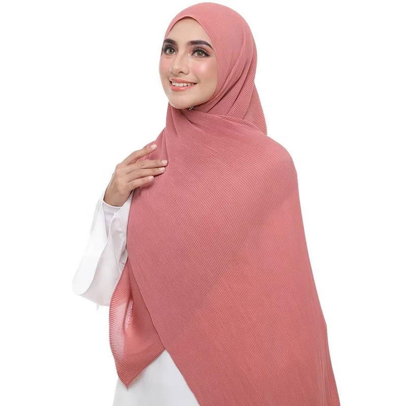 Шифоновый хиджаб, Модный складной плиссированный шифоновый шарф-хиджаб разных цветов из малайзии