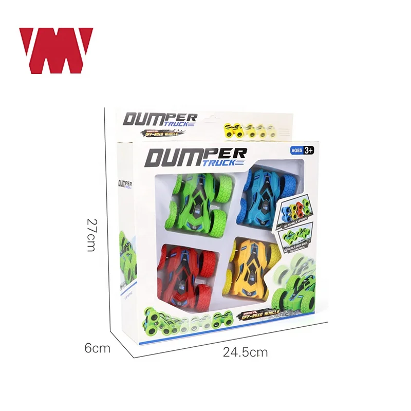 
4 Pack Friction Powered Car Toys Push and Go toy Cars for Toddlers Double Side Rotation Flips Mini Cars kids gifts inertia 