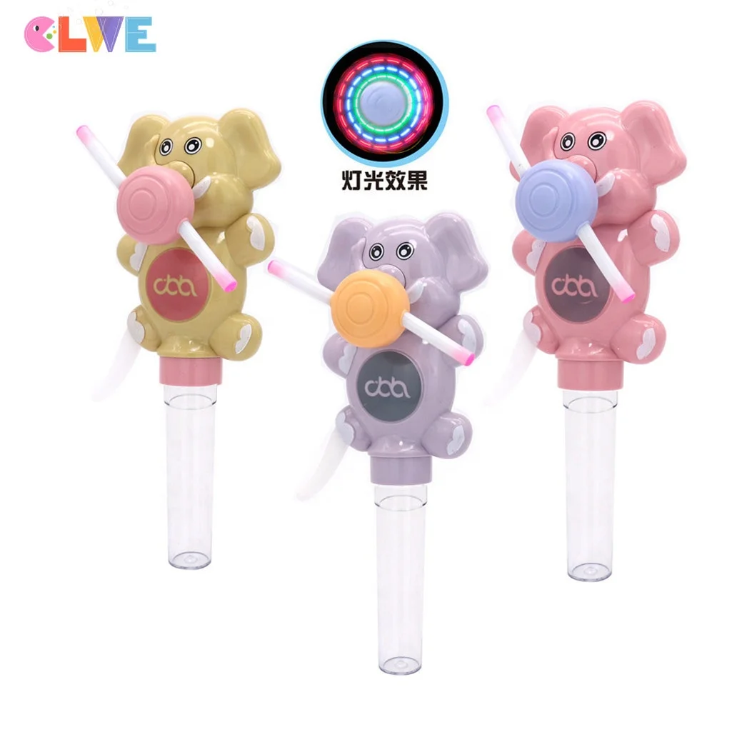 Good quality ABS plastic animal toy candy surprise gift for kids luminous Light up elephant hand fan candy toy