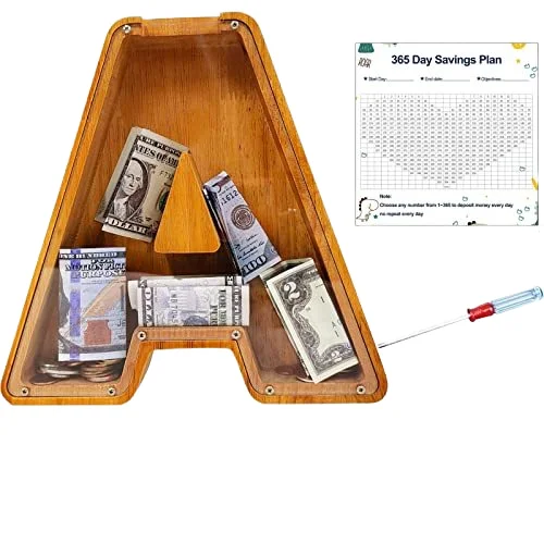 Coin Money Saving Box Piggy Bank Transparent Custom Personalized Wooden for Kids Boys Girls DIY Gifts Carton Wood Letter ZHE