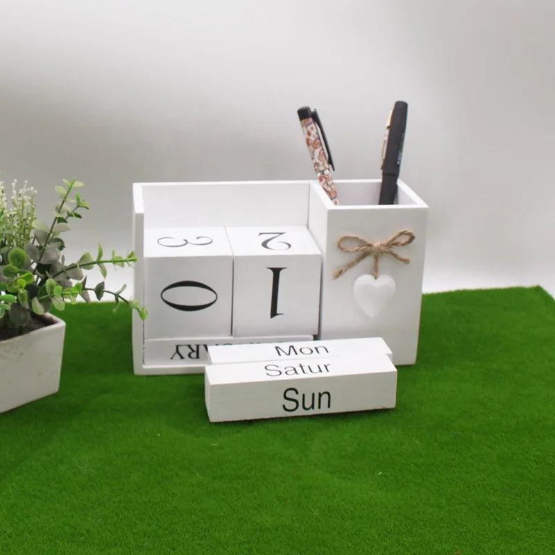 Wooden Calendar Box with Pen Holder Wooden Advent Calendar Wooden Desk Calendar