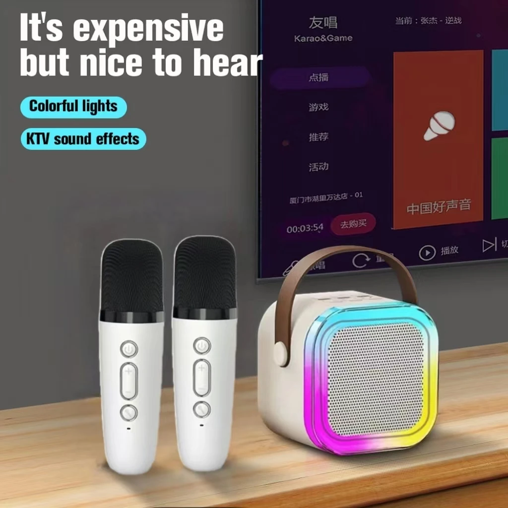 New For Singing Portable Smart Wireless Bluetooth RGB Light Speaker Home Theater Karaoke Wireless Microphone Speaker Bt Speaker