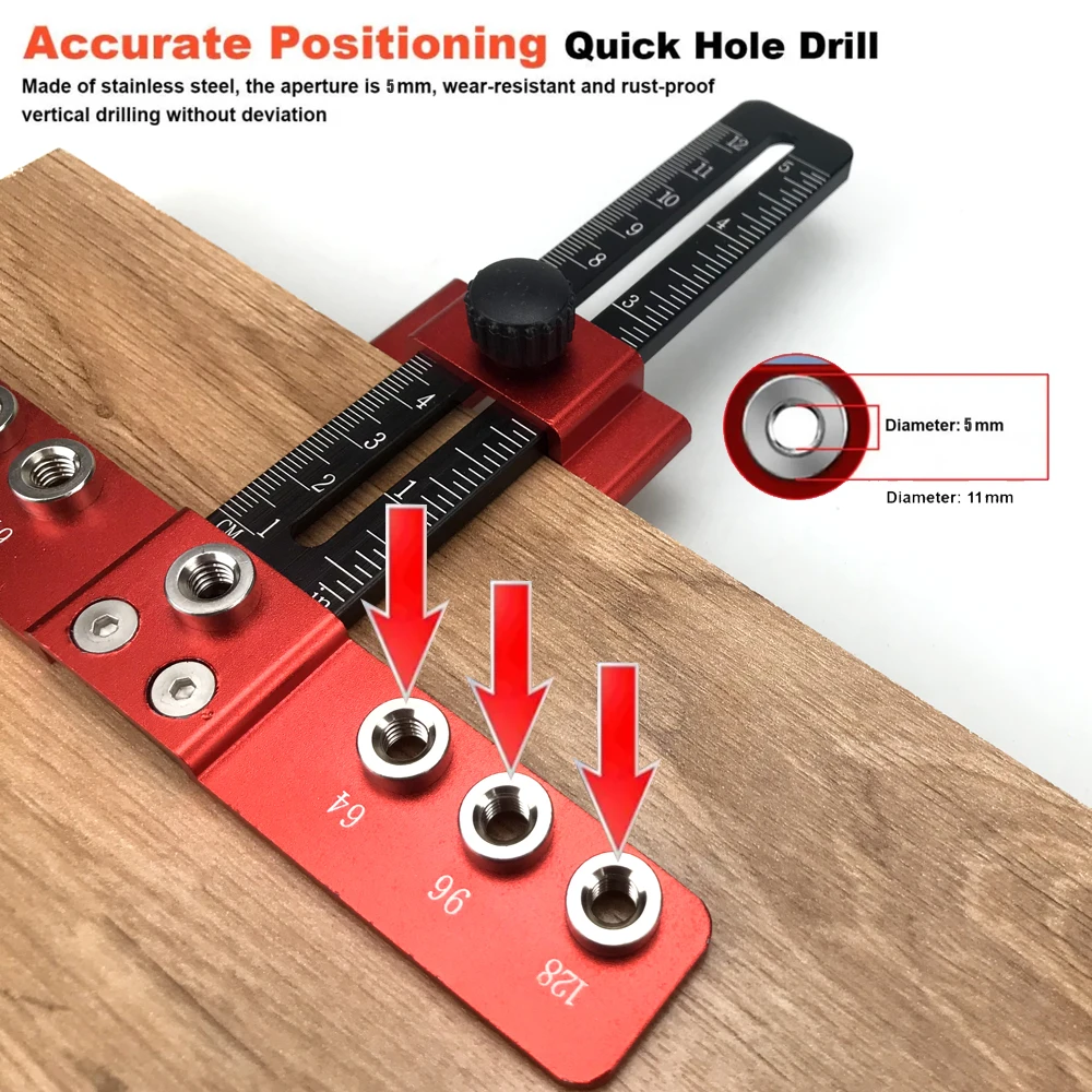 Adjustable Woodworking Drilling Locator Aluminum Alloy Drawer Cabinet Door Handle Hole Drill Guide Hardware Template Tool