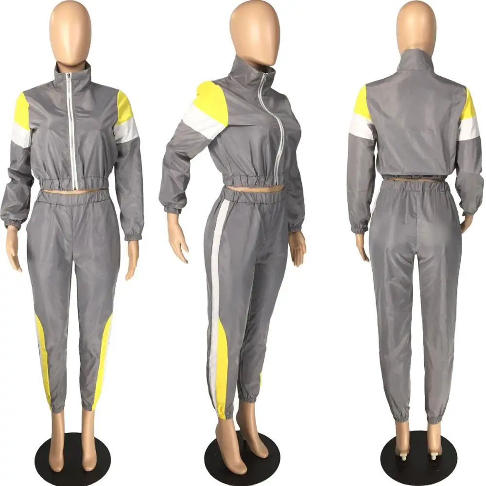 New Arrivals 2021 Clothing Women Color Block Two Piece Outfits Tracksuit Sports Joggers Windbreaker Jacket Women 2 Piece Sets