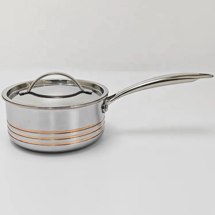 China OEM manufacturer 8pcs stainless steel 304 non-toxic cookware set kitchen utensils cooking 5Ply copper core cookware set