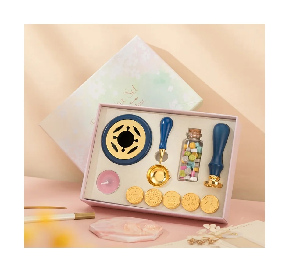 Gift Box Variety Of Stamp Heads  Many Colors Stamp Kit Contains Spoon Wax Bead Candle Wax Seal Set