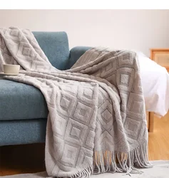 Nordic Throw lovely twisted knit blanket soft ins style  throw handmade tassel blanket for bed