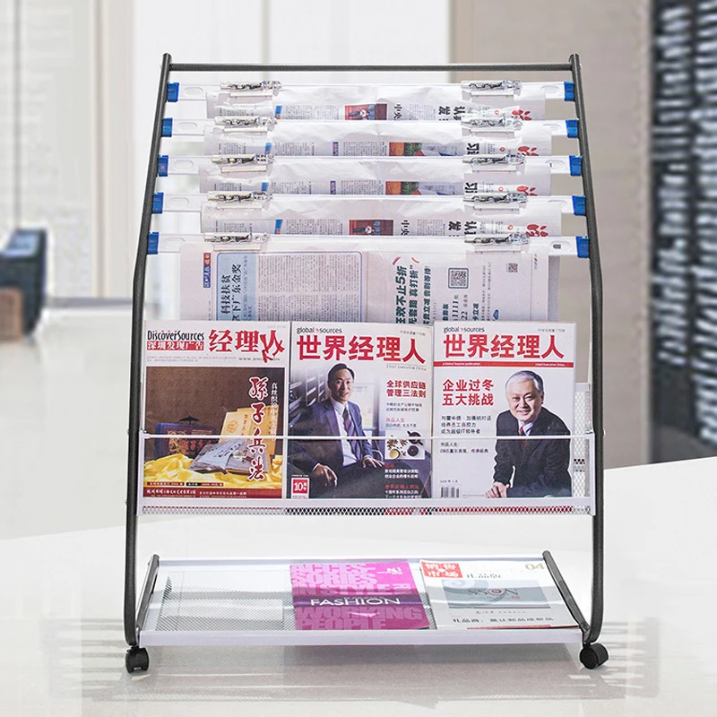 Floor standing clear acrylic magazine display stand, newspaper display stand, multiple layers metal magazine billboard