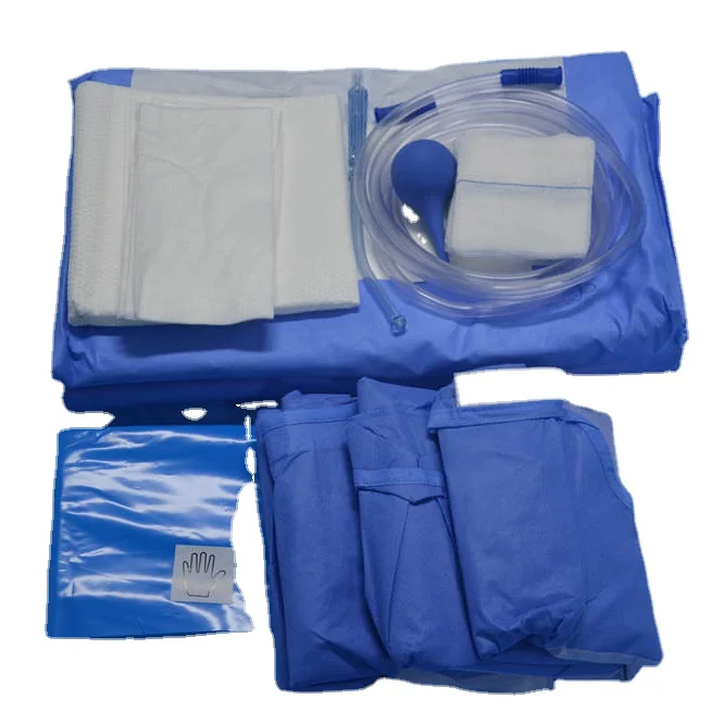 Disposable cesarean pack cesarean drape with fluid collection pouch OEM medical use new born baby hospital products Surgical