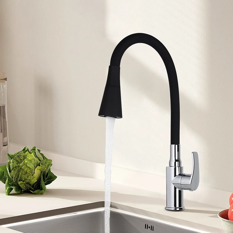 Black Flexible Goose Neck Pipegrifo de agua Single Handle Rotating Kitchen Tap Sink Faucet