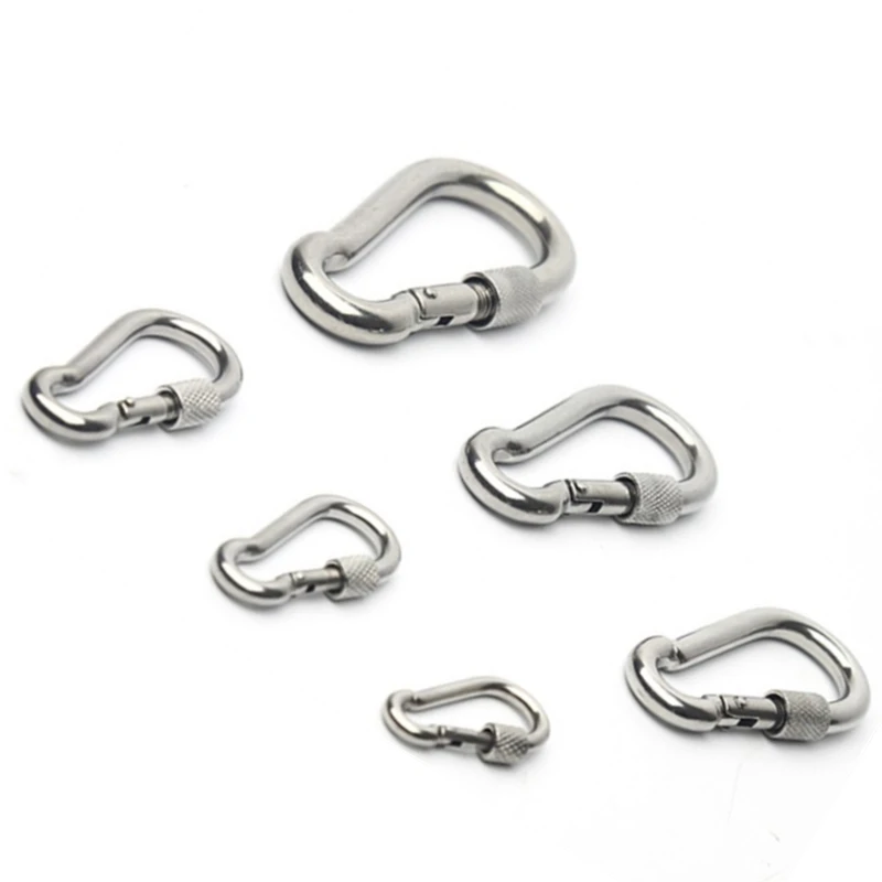 HXY Custom No MOQ 304 Sliding Carabiner Mini Carabiner Stainless Steel Carabiner Hook Spring Snap Hook With Nut For Climbing