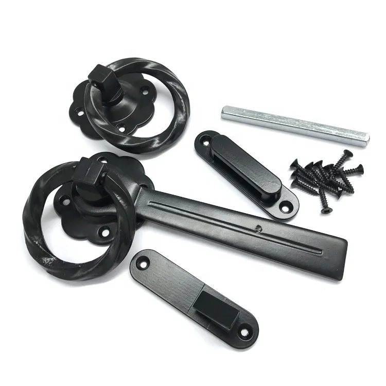 Heavy Duty Black Wood Twisted Ring Garden Lockable Metal Self Locking Gate Latch