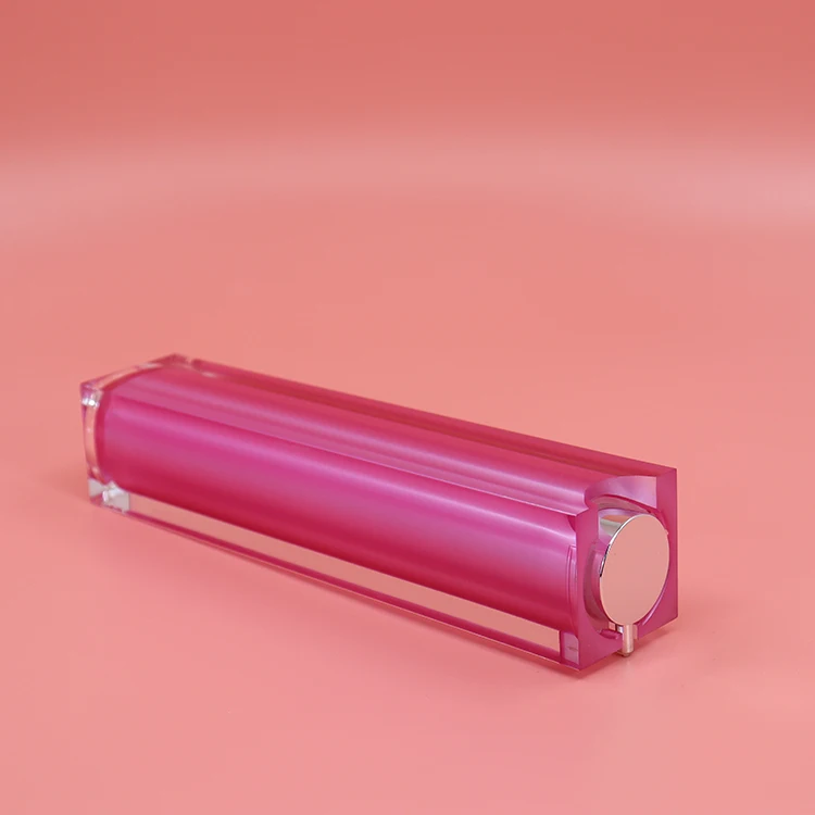 Custom lip gloss oil container tube square plastic pink with white fat brush applicator wands kylie skin clear shampoo bottle