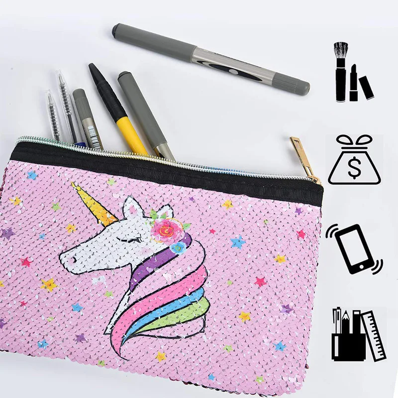 Girl pencil Bag Shimmering unicorn Zipper gift bag multi-purpose storage pouch