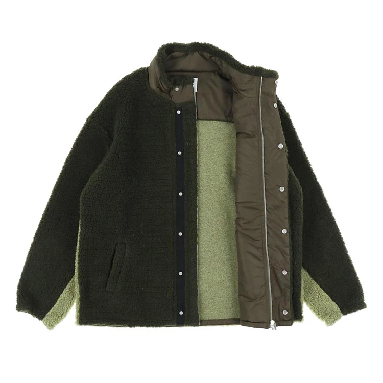 DiZNEW Wholesale Satin Winter Men Oversize Lamb Fleece Sherpa Fashion Custom Military Green Jackets