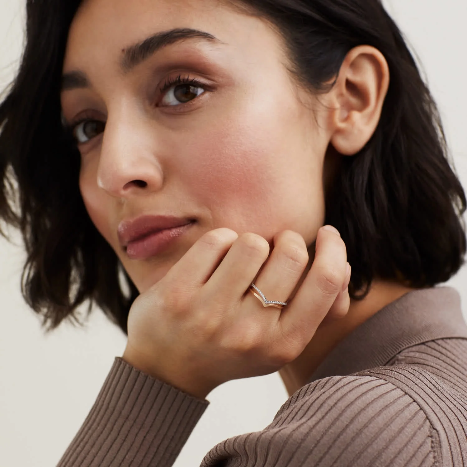 Milskye gift jewelry 925 sterling silver 18k gold pave cz diamond V shape double layer wedding ring